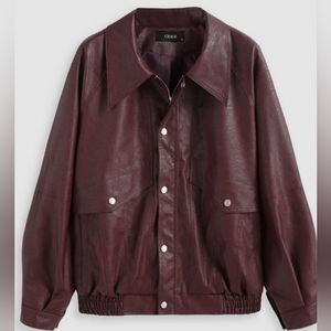 Faux Leather Zipper Jacket size XL Burgundy